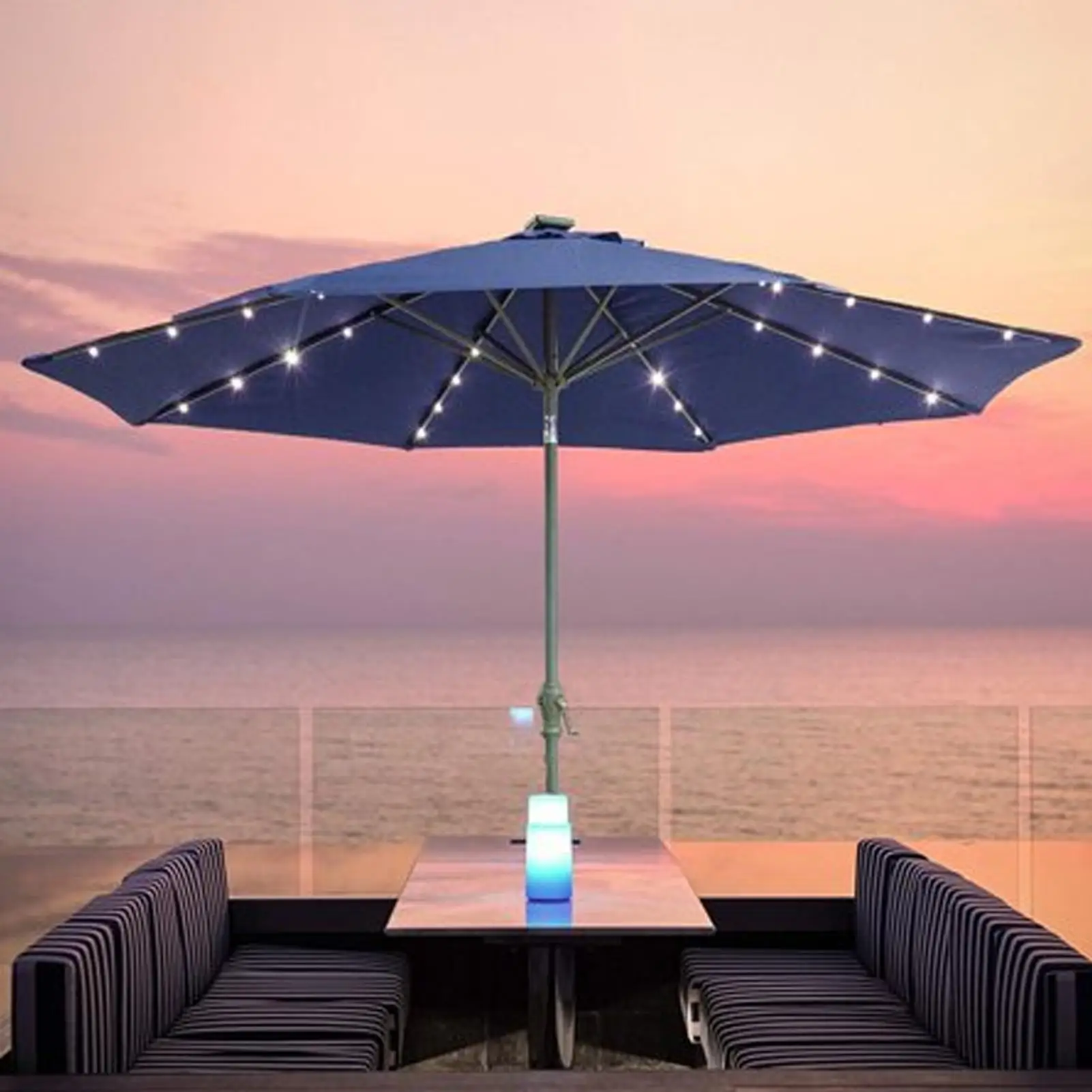 Umbrella Light Solar Operated Outdoor Parasol Lamp Waterproof String Light With 8 Brightness Modes Solar Powered Parasol Light
