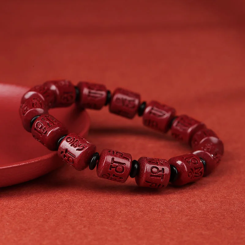 Luxury Red Cinnabar Bucket Bead Spacer Bracelet Six Character Mantra Natural Stone Jewelry Accessories Men Women Gifts