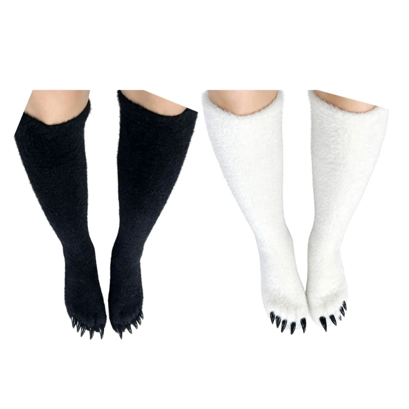 Animal Claw Toe Socks with Fuzzy Texture, Individual Toe Sections and 3D Accents for Halloween Party Cosplay Costumes D0UB