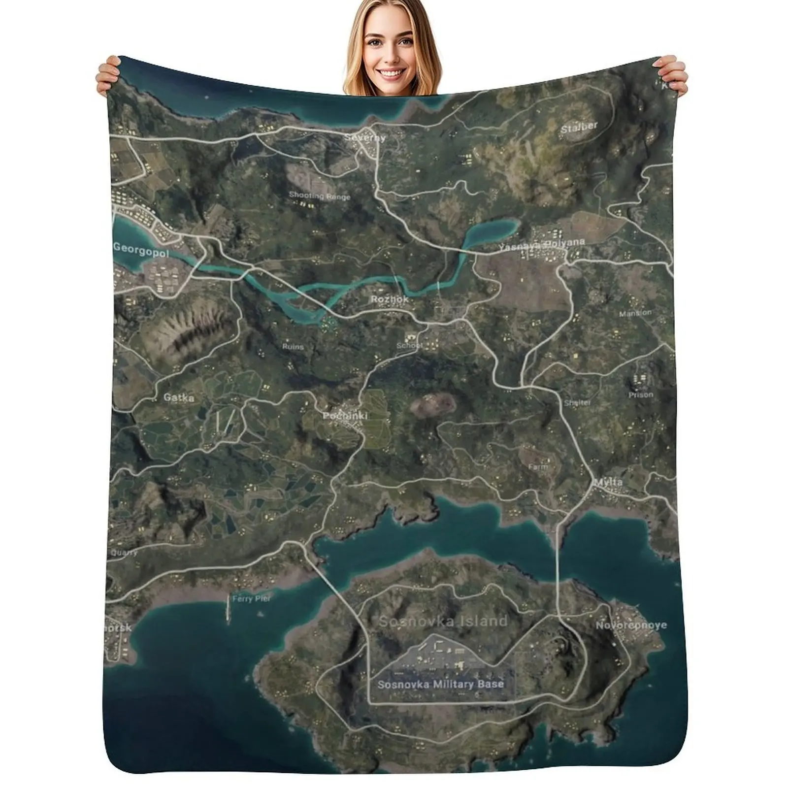 PUBG New Erangel 10000x10000 (10k) poster Throw Blanket All Season Soft Lightweight Blanket for Home