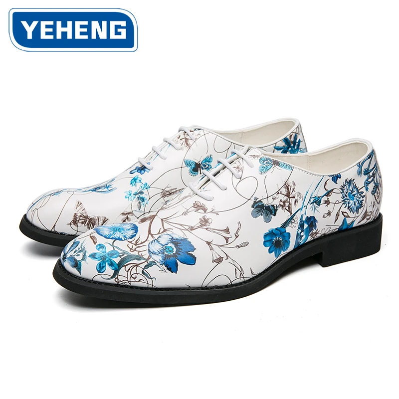 

Летние мужские туфли с новым узором, яркие кожаные оксфорды с острым носком, офисные модельные туфли, роскошные небесно-голубые деловые свадебные туфли