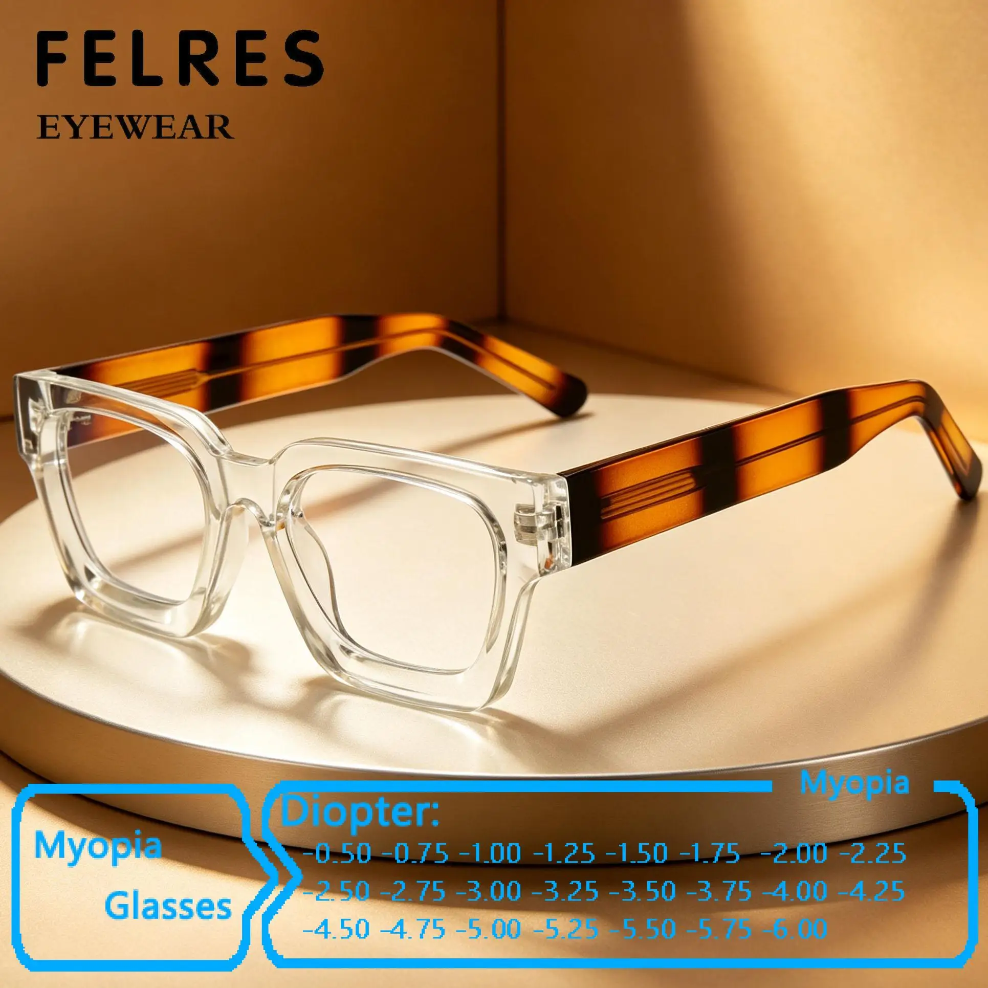 Thick Frame Anti Blue Rays Prescription Myopia Glasses Women Men Square Shortsighted Optical Nearsighted Eyewear-0.5 To-6.0