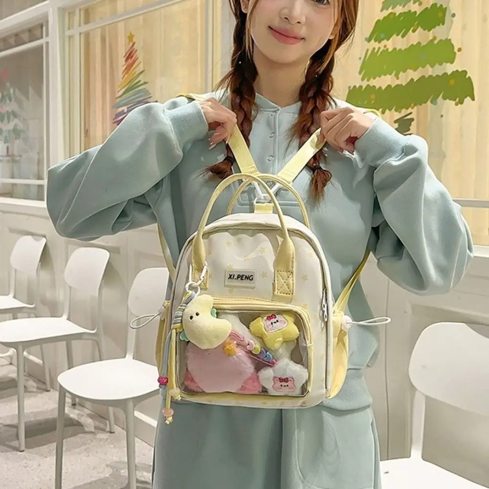 

Nylon Transparent Itabag Star Print Solid Color Transparent Pocket Backpacks Dual Purpose Japanese Y2k Backpacks Girl