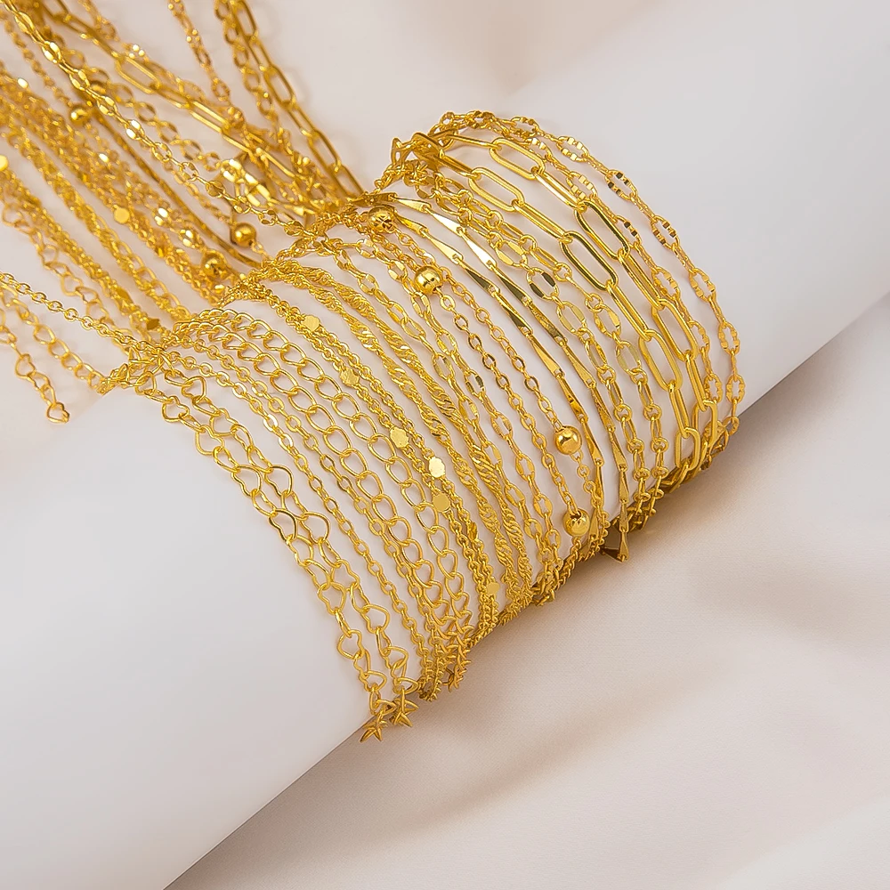 1Meter Copper Chain Gold flat oval spherical filled cable chain For Jewelry Making Supplies Necklace Findings Crafts Wholesale - view 5