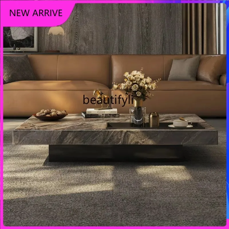 

AA67 Natural Venetian brown luxury stone coffee table household high-end rectangular marble tea table