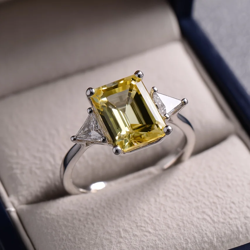 

SGARIT 7x9mm Emerald Cut Topaz Lemon Quartz Rings for Women S925 Silver Gemstone Lab Engagement Ring Party Fine Jewelry