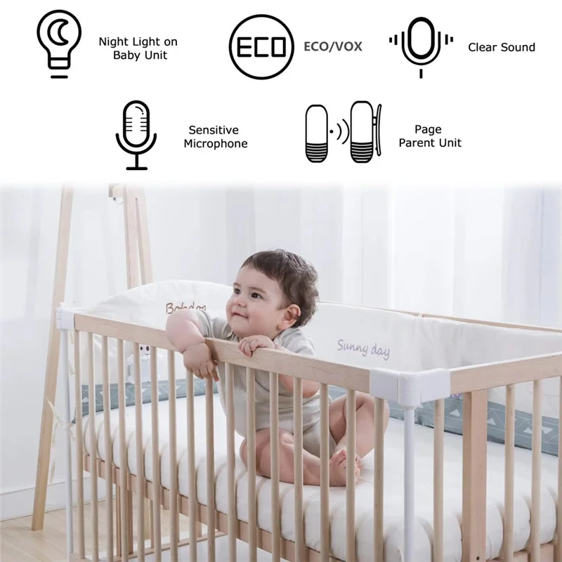 【PUBLICITY】2.4Ghz Wireless Baby Monitor Small Audio Baby Monitor Two-Way Audio Function Intercom Rechargeable Battery EU Plug