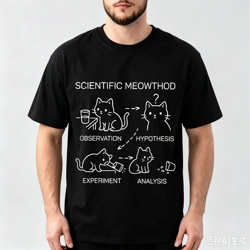 SCIENTIFIC MEOWTHOD Men’s Cat Science Graphic T-Shirt Soft Modal Casual Tee for Student Teacher Streetwear Gift