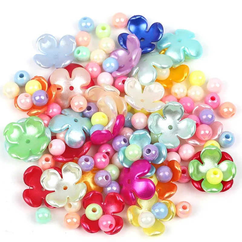 500g acrylic pearl four petal flower bead mixed color happiness flower DIY handmade flower material bag