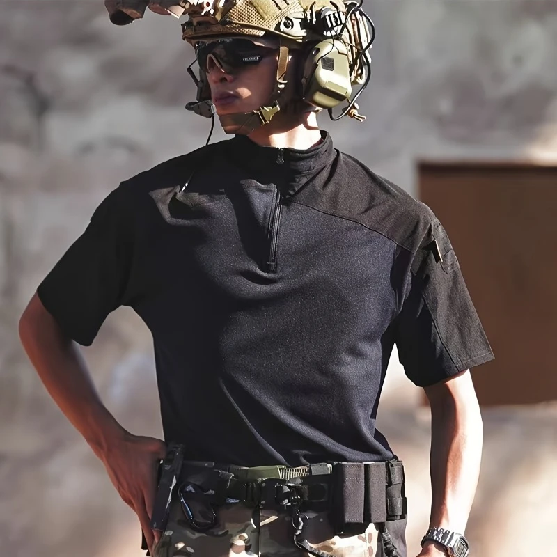 

Мужская тактическая футболка с коротким рукавом из эластичной ткани, для походов, тренировок, спорта, влагоотводящая, для гольфа