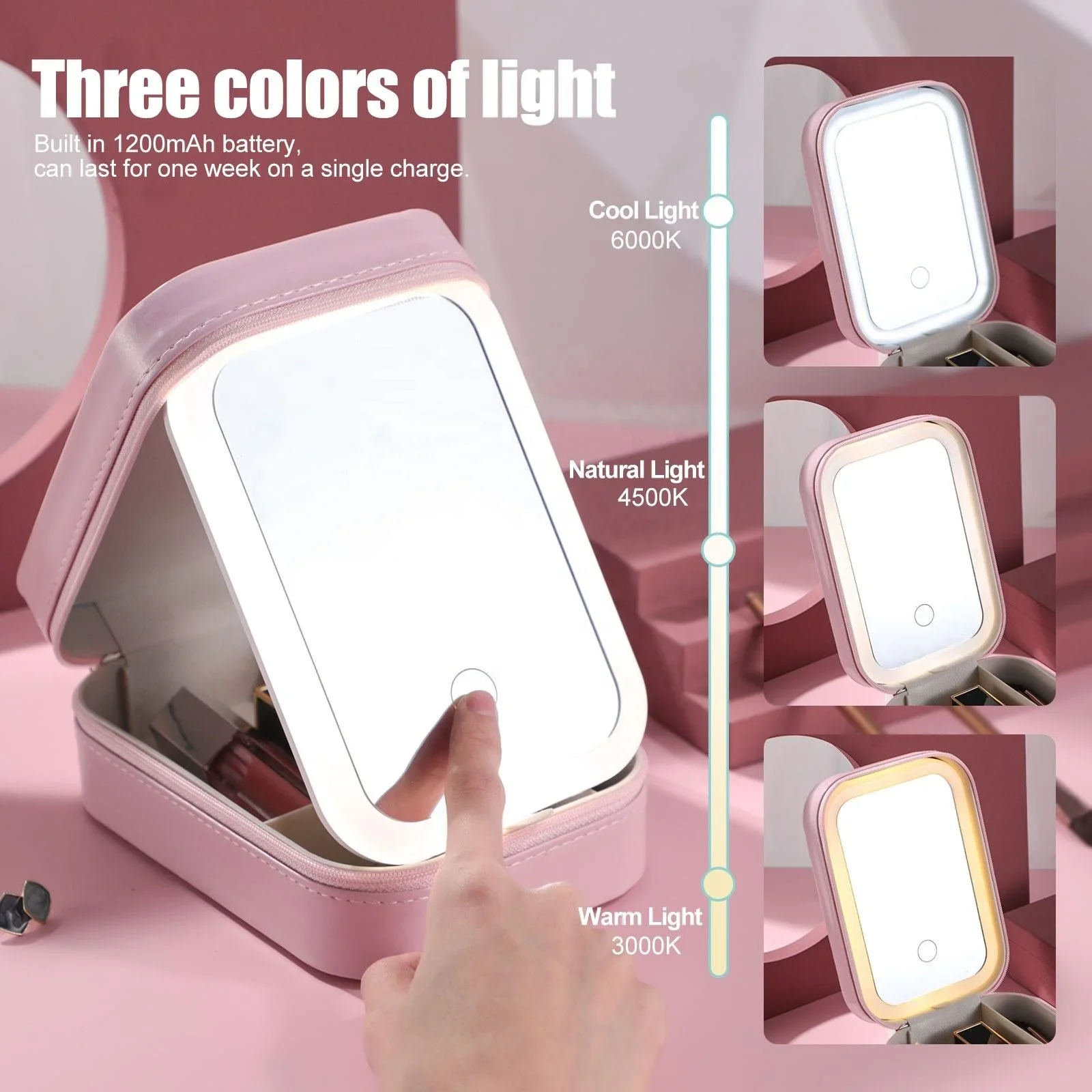 Luxury LED Mirror Cosmetic Case Travel Jewelry Box Portable Rings Earrings Necklaces Storage Box Lighted Cosmetic Makeup Case