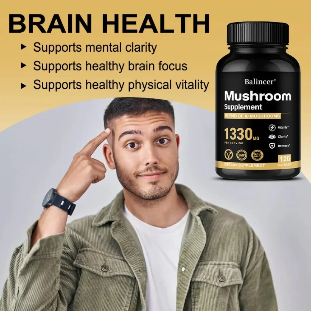 Mushroom Complex Supplements - Brain, Memory, Energy Production & Immune System - with Lions Mane Reishi & Cordyceps view 3