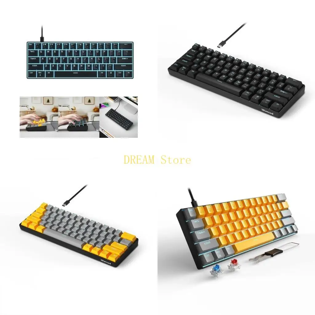 

K61 Mechanical Keyboard 61Keys Portable Blue Blue Lostlit Programmable Green/Red Switch Hotswap Клавиатура для игр лучшая