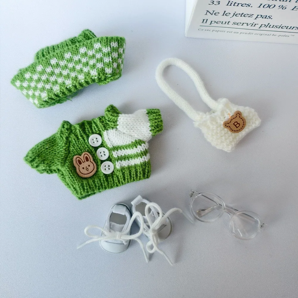 

For 15/17cm Labubu Mini Striped Clothing Jeans Hats Shoes Bag Cool Handsome Set Labubu V1 V2 Clothes Outfit Accessories Gift