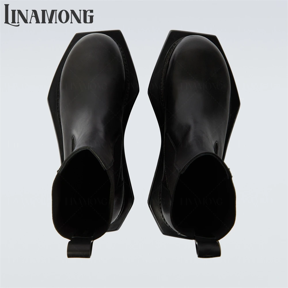 

Novelty Square Toe Stretch Booties Designer Style Fashion Slip-On Boots Black White PU Leather Handmade Boots Hexagonal Men Boot