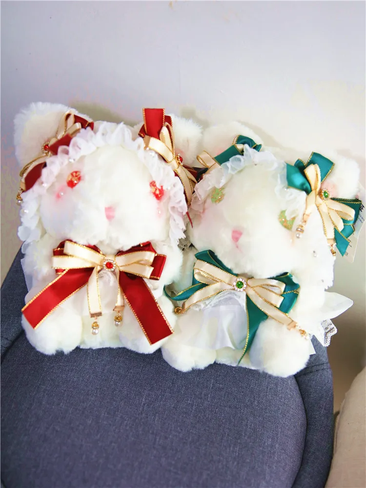 

Adorable Pink Rabbit Plu Toy with Bow Tie Doll for Girls Birthday Gift Super Cute LoLita White Bunny Soft Fabric Crts