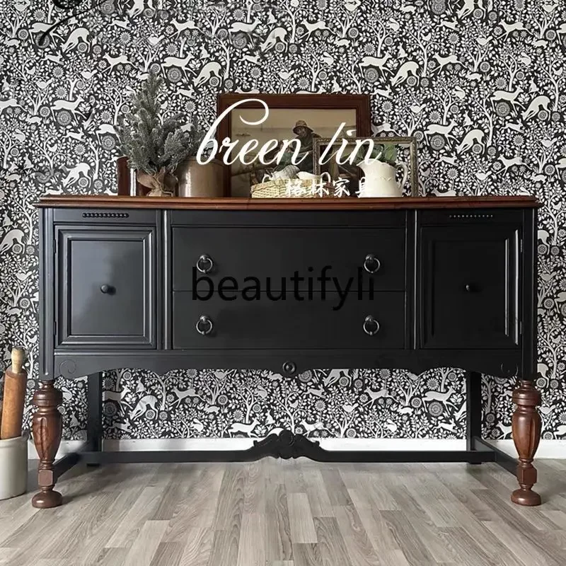 

French retro solid wood carving flower porch cabinet decorative table foyer cabinet/dining side cabinet07A