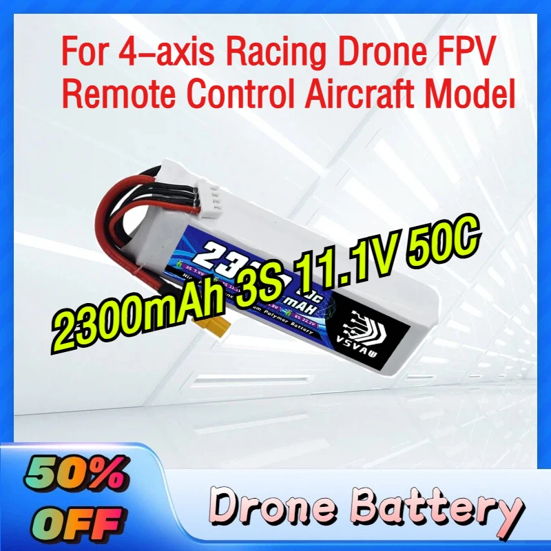 

VSVAW Original 2300mAh 3S 11.1V 50C Rechargeable Lithium Battery for 4-axis Racing Drone FPV Remote Control Aircraft Model