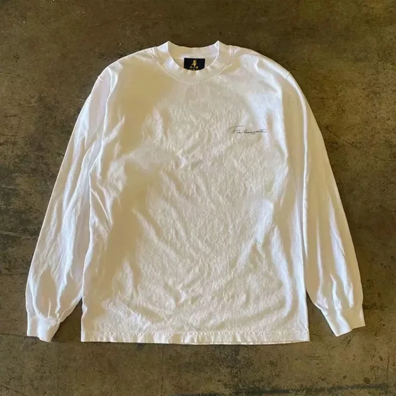 Upupxia Long Sleeve T-Shirt 350 Pure Cotton Thick Collar Men's Fashionable Casual Print Warm Spring Autumn Unisex T-Shirt