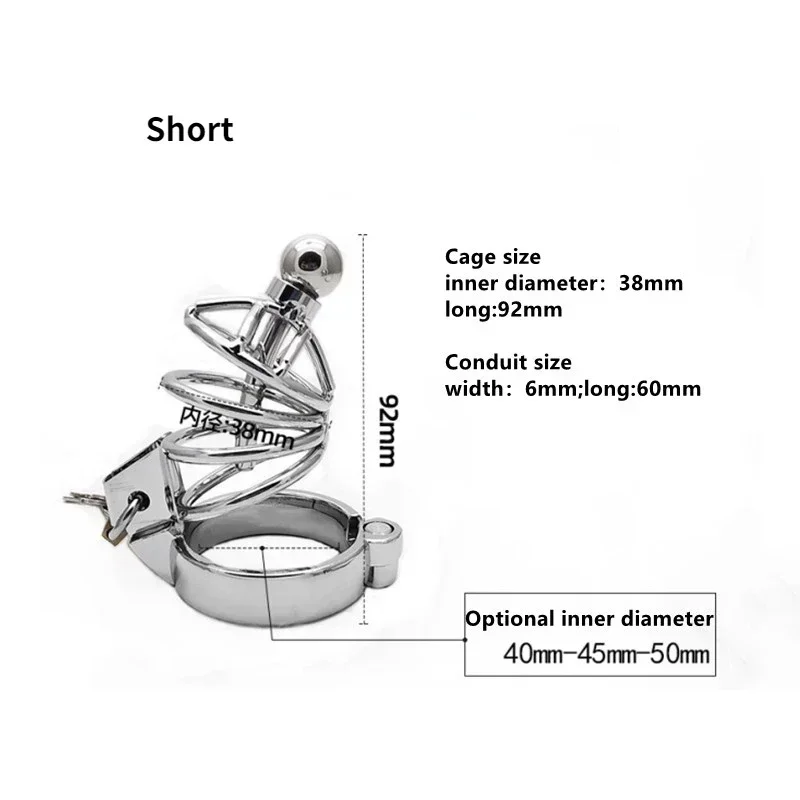 Metal Chastity Cage Sissy 304 Stainless Steel Penis Lock Cock Ring Wiht Urethral Catheter  Bondage Chastity Belt Sex Toy for Men