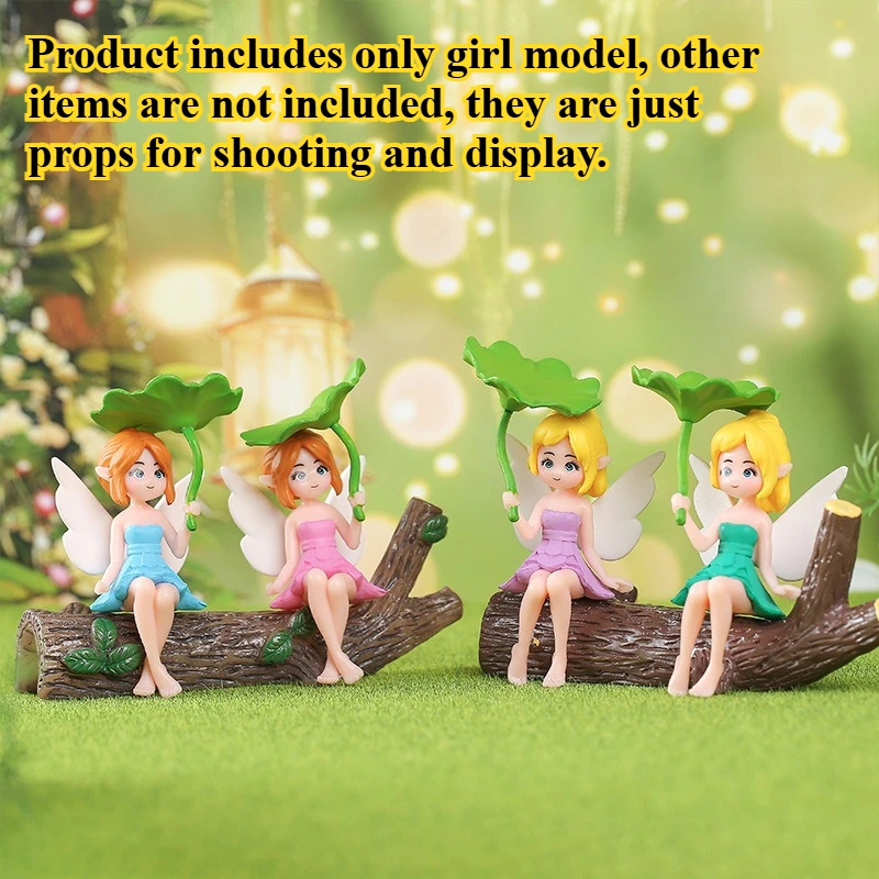 4PCS Creative Lotus Leaf Elf Girl Figurines Cute Cartoon Car Dashboard Ornaments Desktop Small Decor Home Table Decoration