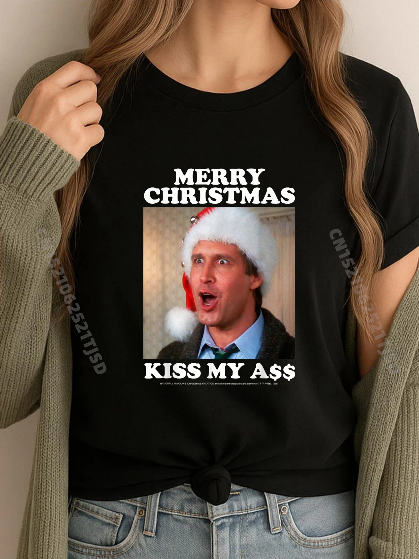

Christmas Vacation Merry Christmas Kiss My A$$ Vintage T Shirt Woman Youth Short Sleeve T-Shirt Big Size