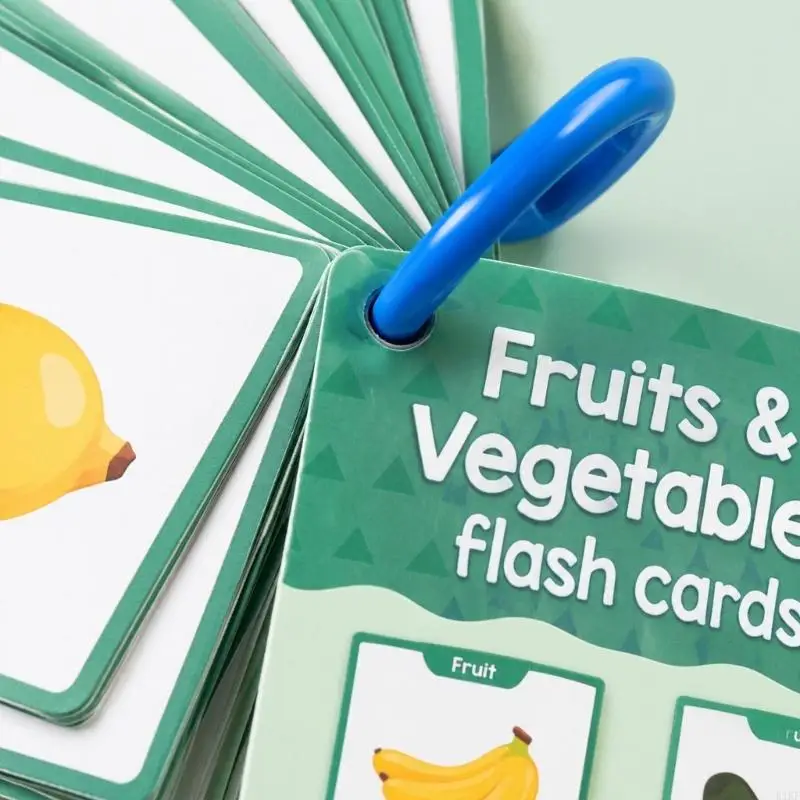 20 Sheets Spanish Fruit and Vegetable Learning Flash Cards, Ring-Bound Picture Word Set Covering 38 Vocabulary Terms for K1KF