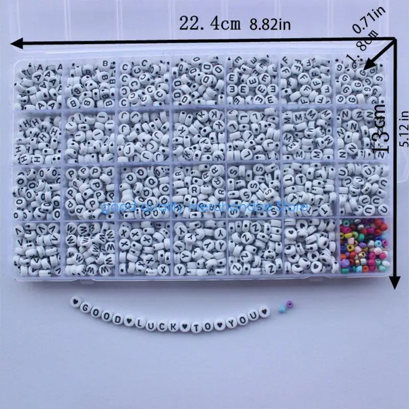 Y5JD 1600Pcs 28 Acrylic White Round Beads Black A-Z Letter Heart Pattern for DIY Bracelet Jewelry Making