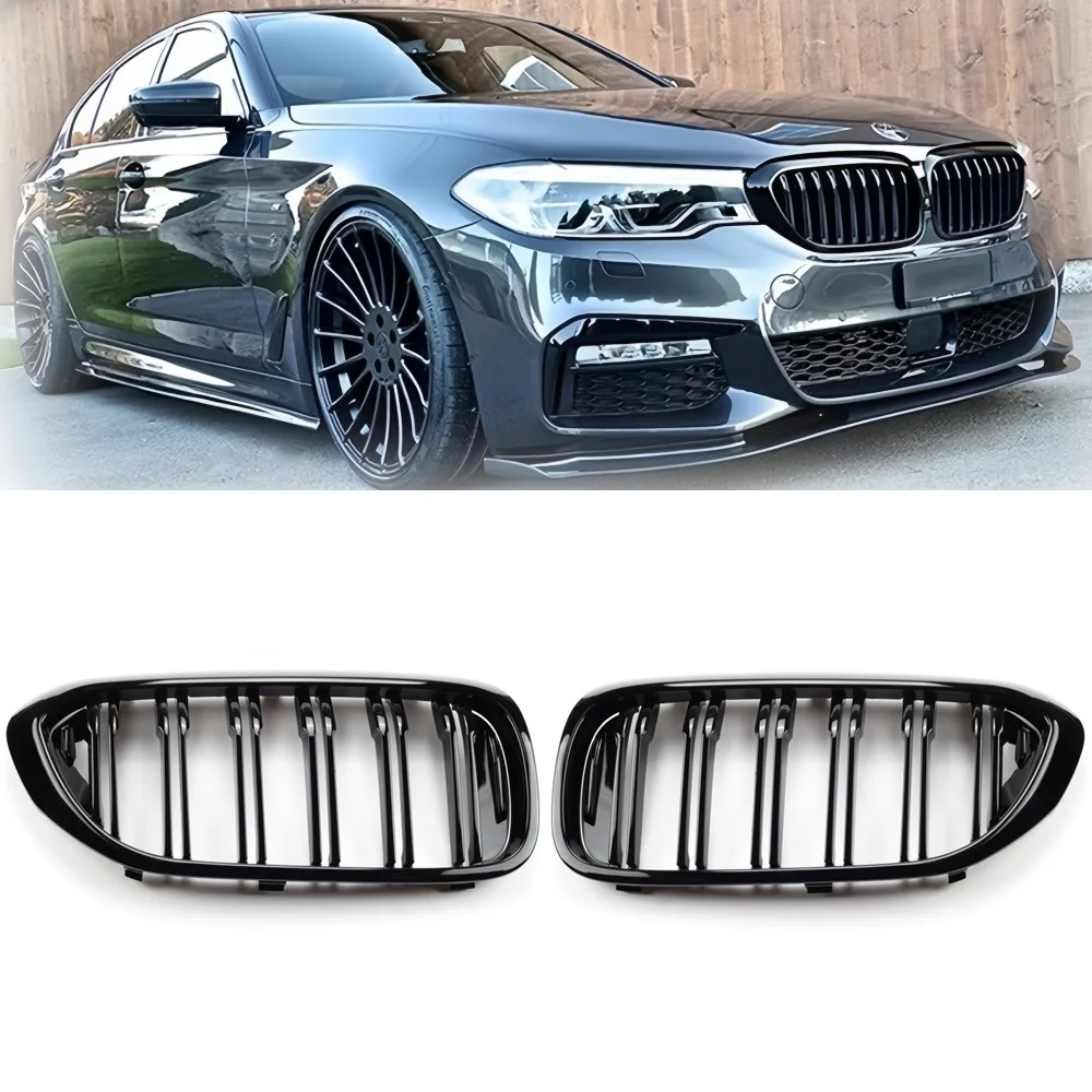 

Car Front Bumper Racing Grille For BMW 5 Series G30 G31 520i 530i 540i M5 2017-2020 Double Slat Kidney Grill Glossy Black Grille
