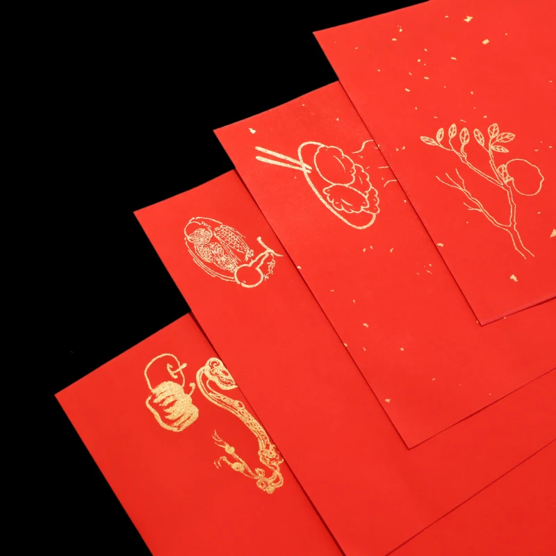 Chinese Spring Festival Couplets Red Batik Xuan Paper 17*46cm Half-Ripe Xuan Paper Chinese Red Brush Calligraphy Writing Papier