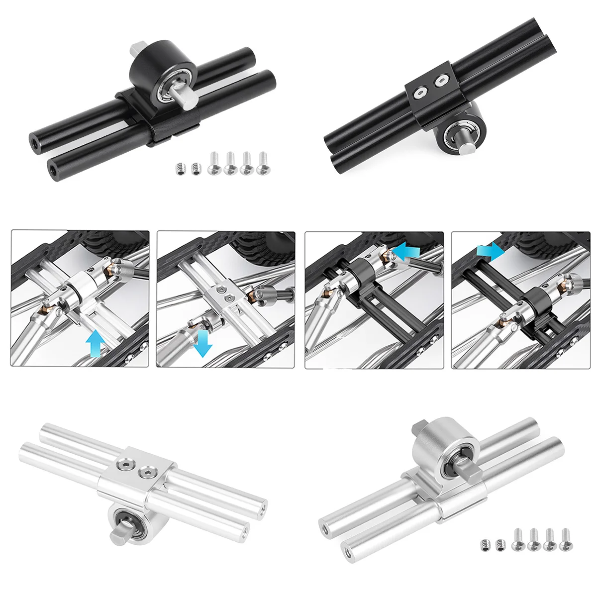 70mm Adjustable Carrier Bearing Assembly for LCG 1/10 Crawler Chassis – Aluminum Cross Member for Cheater Rigs Comp Builds