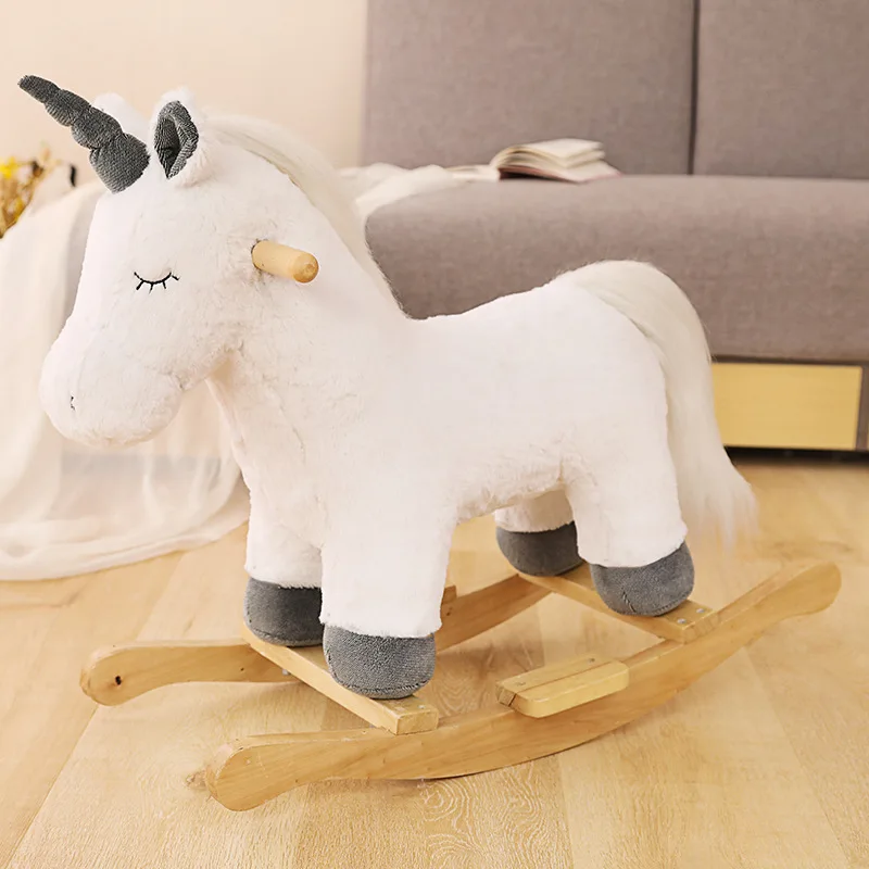 Children\'s Wooden Unicorn Rocking Horse Soft Plush Stroller Music Balance Chair Baby Toy Kids Birthday Gift