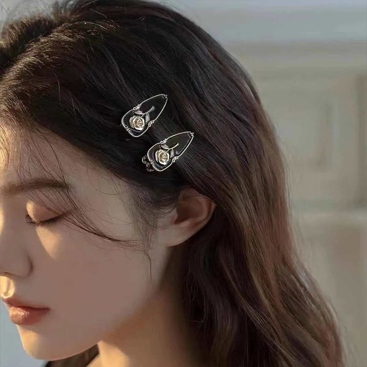 2pcsretro light luxury super flash diamond hairpin clip women's bow side clip bangs broken hair duckbill clip