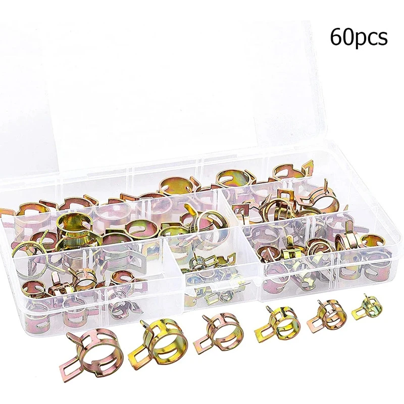 

60PCS 6/9/10/12/14/15MM galvanized clamp and hoop combination color-plated galvanized pipe clamp elastic hose clamp