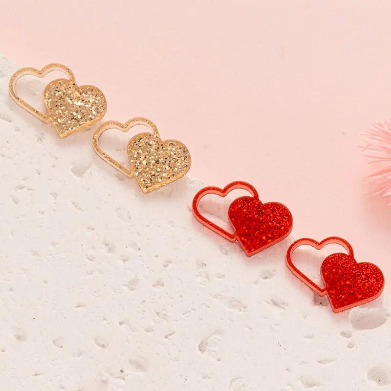 Valentine's Day Gift Love Red Lips Acrylic Glitter Earrings for Women Party Festival Daily Wear Jewelry Accessories