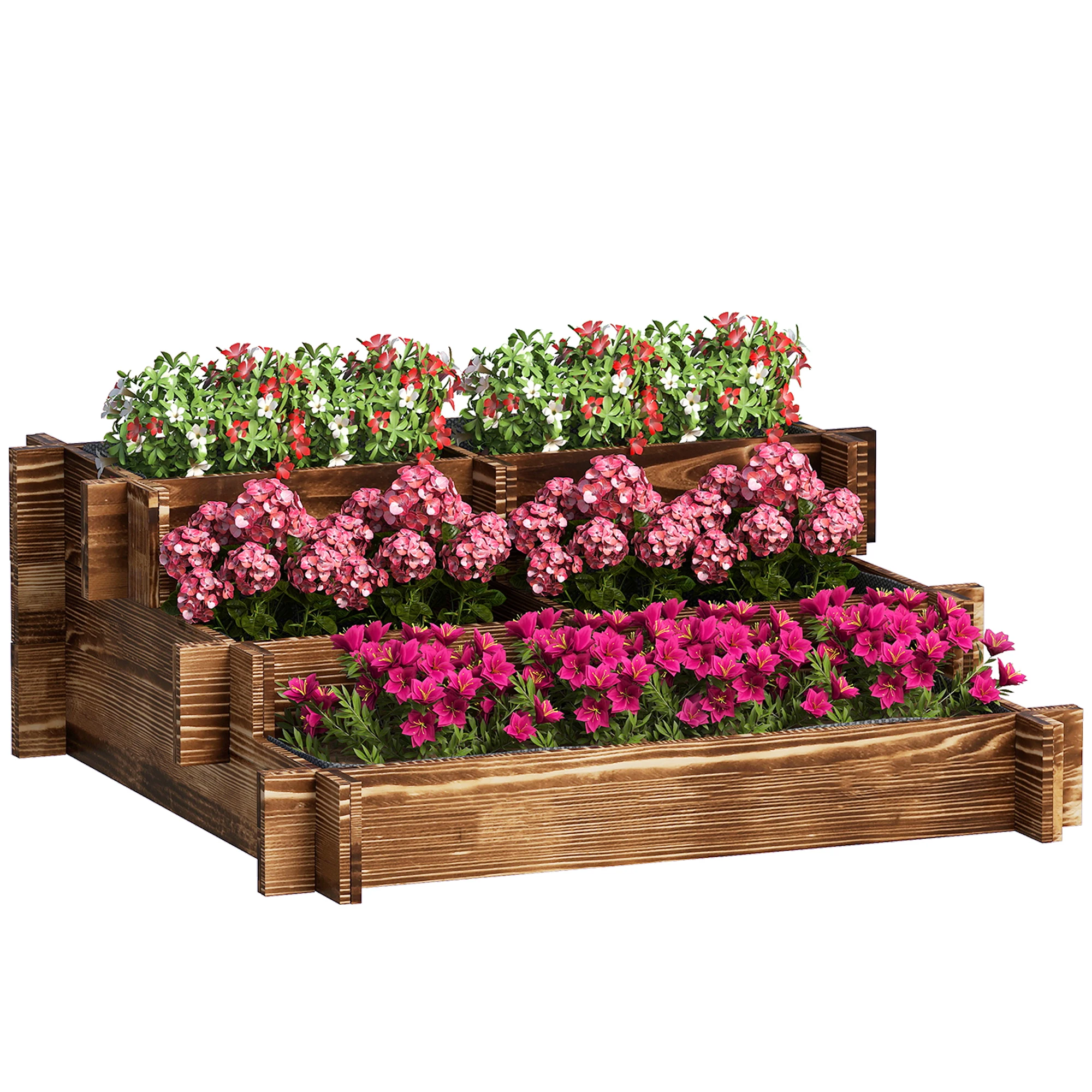 Outsunny Jardinera de Madera con Diseño de Escalera  93x93x35 cm Carbonizado