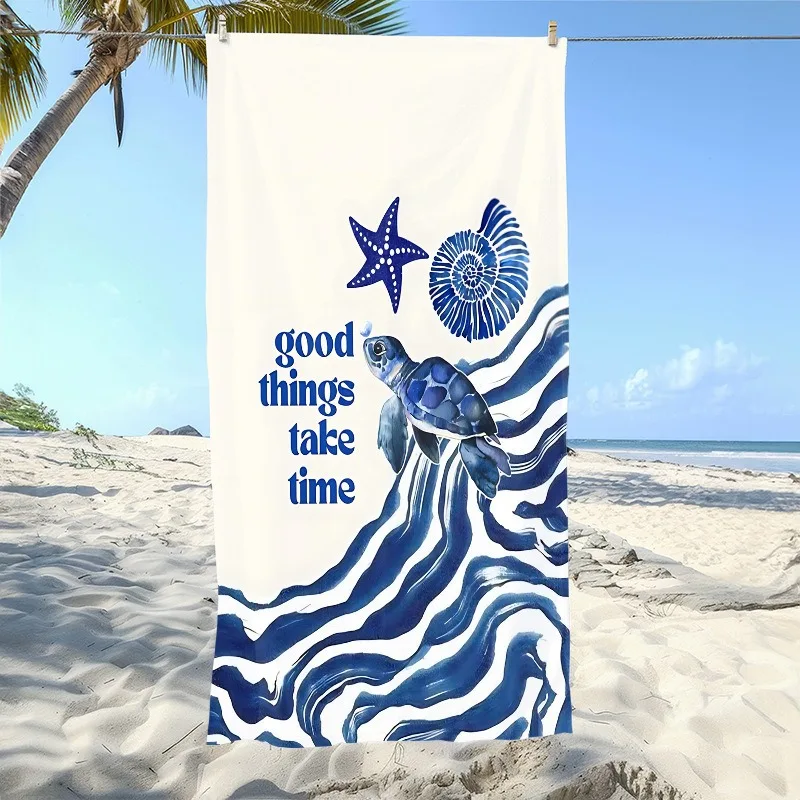 

Sea Turtle Starfish Print Beach Towel Polyester Quick Dry Sand Free Large Bath Towels for Summer Pool Swimming Vacation Blanket