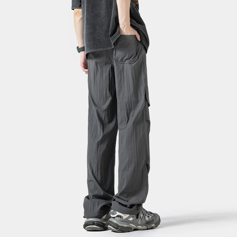 High Street Work Pants Summer Thin Ice Silk Straight Pants Quick Dry Pleated Trousers Outdoor Sports Casual Trousers