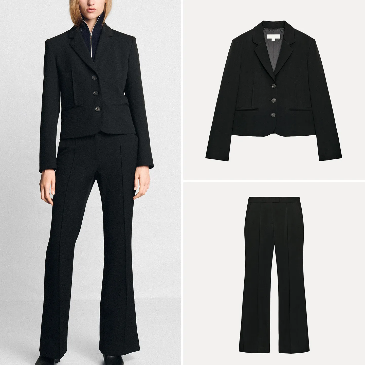 Women's Fashion Short Suit Jacket Turn-down Collar Pleated Details Split Pants Two-piece Set Autumn Collection ZADATA