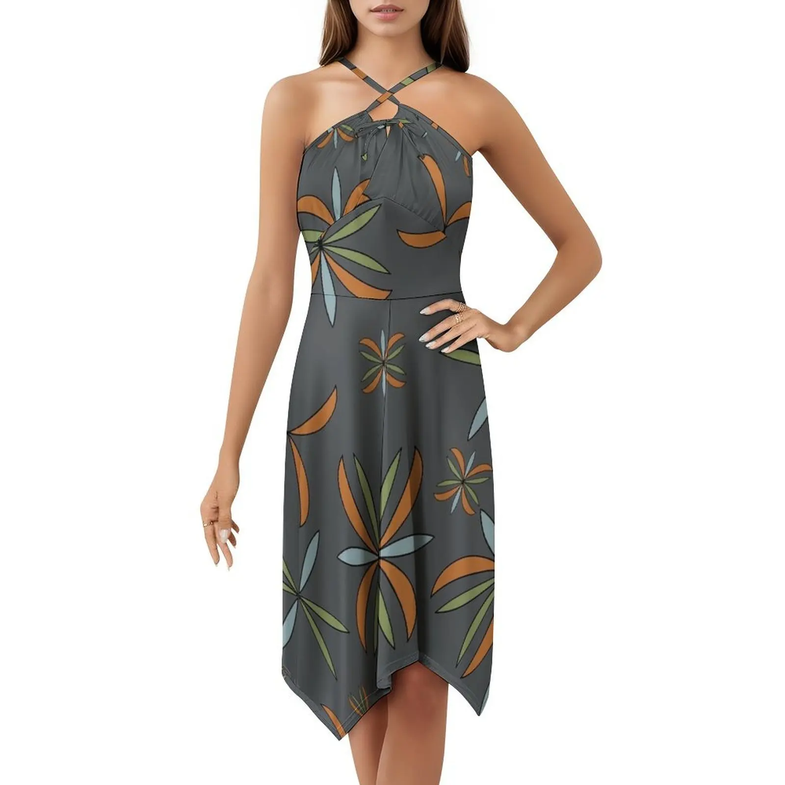 منتصف القرن الفن الحديث الدولاب نمط 1.0 الفحم الكورية نمط فستان للنساء فستان كاجوال أنيق للحزب أو الارتداء اليومي #5