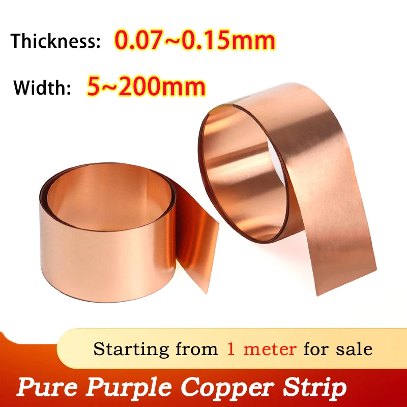 Thickness: 0.07/0.08/0.09/0.1/0.15mm Width: 5~100mm Pure Copper Strip Coppers Sheet Metal Sheet Purple Coppers Foil 1 Meter