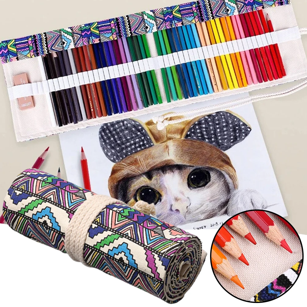 Drucken Sie bunte Stoff Feder mäppchen Briefpapier Kosmetik Bleistift Aufbewahrung tasche Bleistift Roll beutel Schul bedarf 24.12.36/Loch