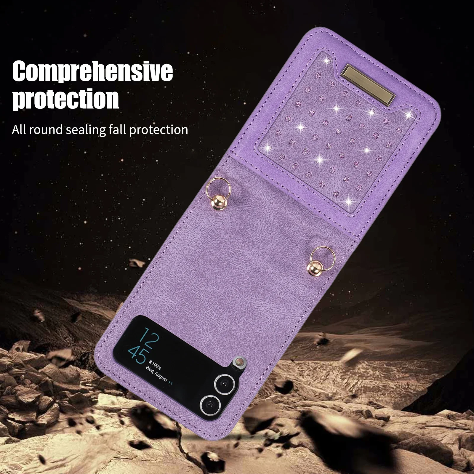 Crossbody Lanyard Cards Solt Wallet Leather Case for Samsung Galaxy Z Flip 6 5 4 3 Flip4 5G Anti-knock Cover Bling Holder Bag
