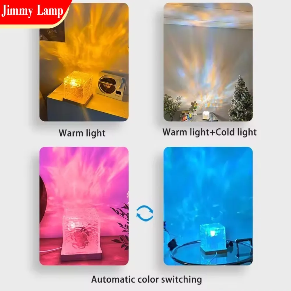 16 Color Ocean Wave Floodlight Imitation Wood RGB Dimming Dynamic Light and Shadow Water Pattern Night Light Home Bar Restaurant