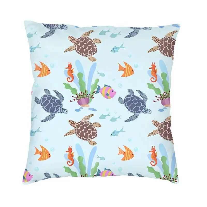 Ocean World Turtles Fish Seahorse Cushion Cover Sofa Home Decorative Marine Life Square Throw Pillow Cover 40x40cm