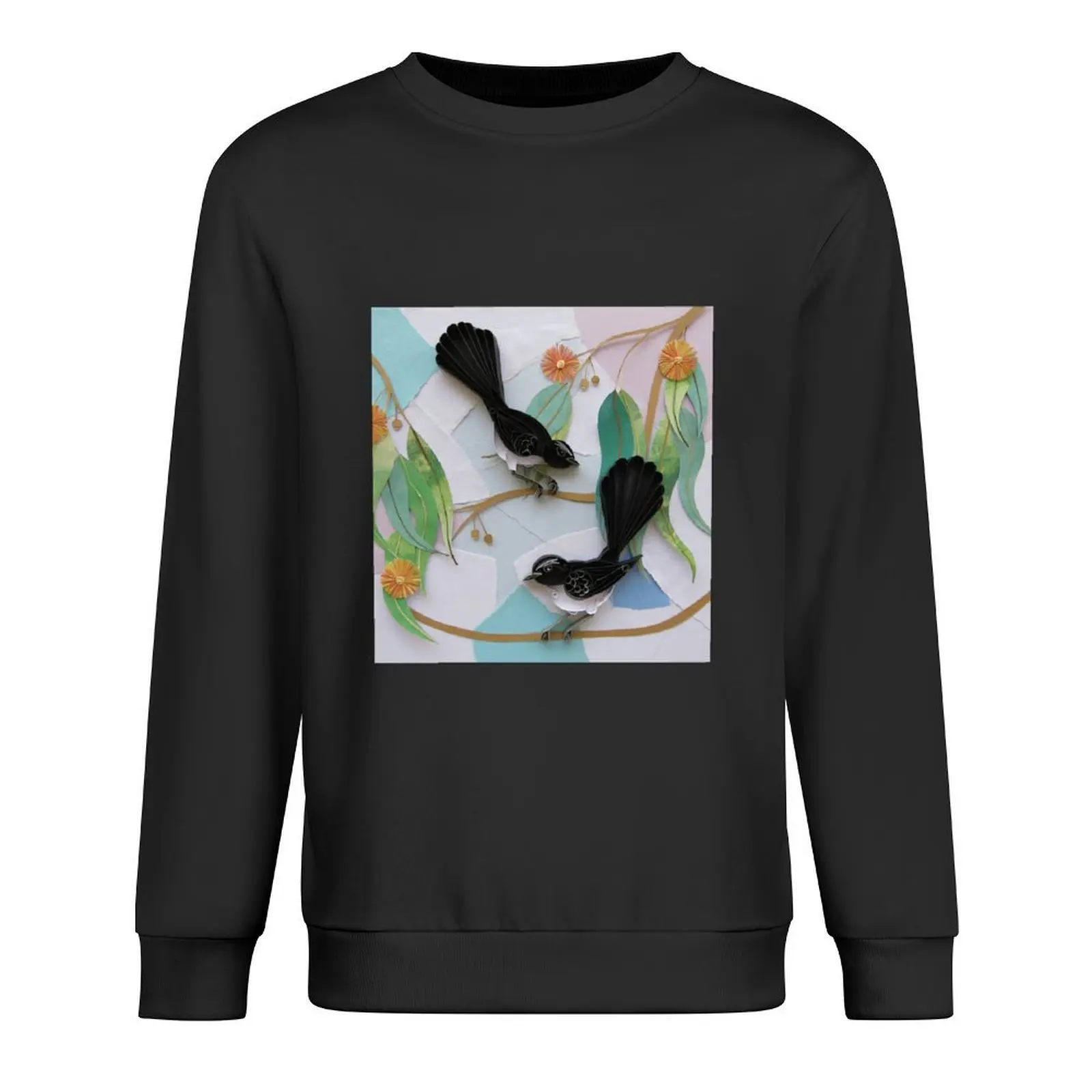 

Austalian Willie Wagtails with Orange Gum Blossoms Pullover japanese style male clothes korean style clothes men sweatshirt