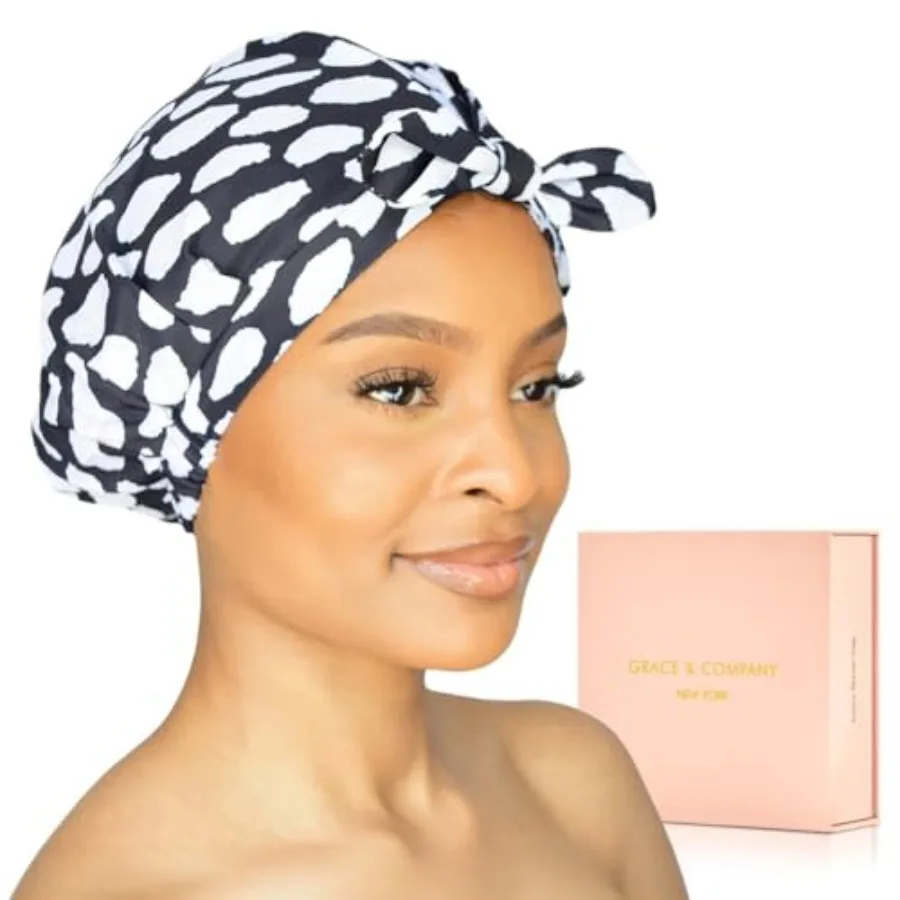 

GRACE and COMPANY Luxury Shower Cap For Women - 100% Waterproof Reusable Washable and Breathable Shower Caps - Casablanca