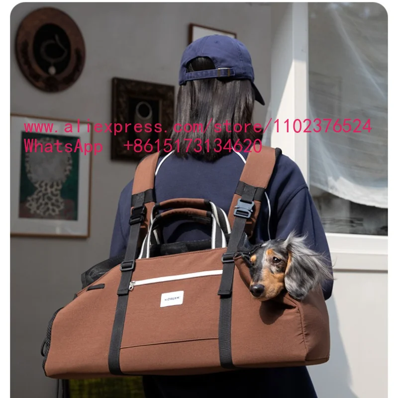 Nylon Brown Shell Pet Dachshund Backpack Double Shoulder Outdoor Travel Dog Carrier Bag For Sausage Dog Outdoor Hiking Trip