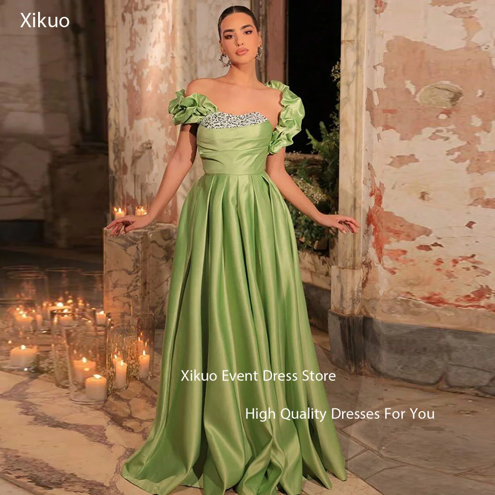 

Xikuo Элегантные зеленые атласные вечерние платья A Ling без бретелек плиссированный халат Коктейльные женские платья длиной до пола для выпускного вечера по индивидуальному заказу