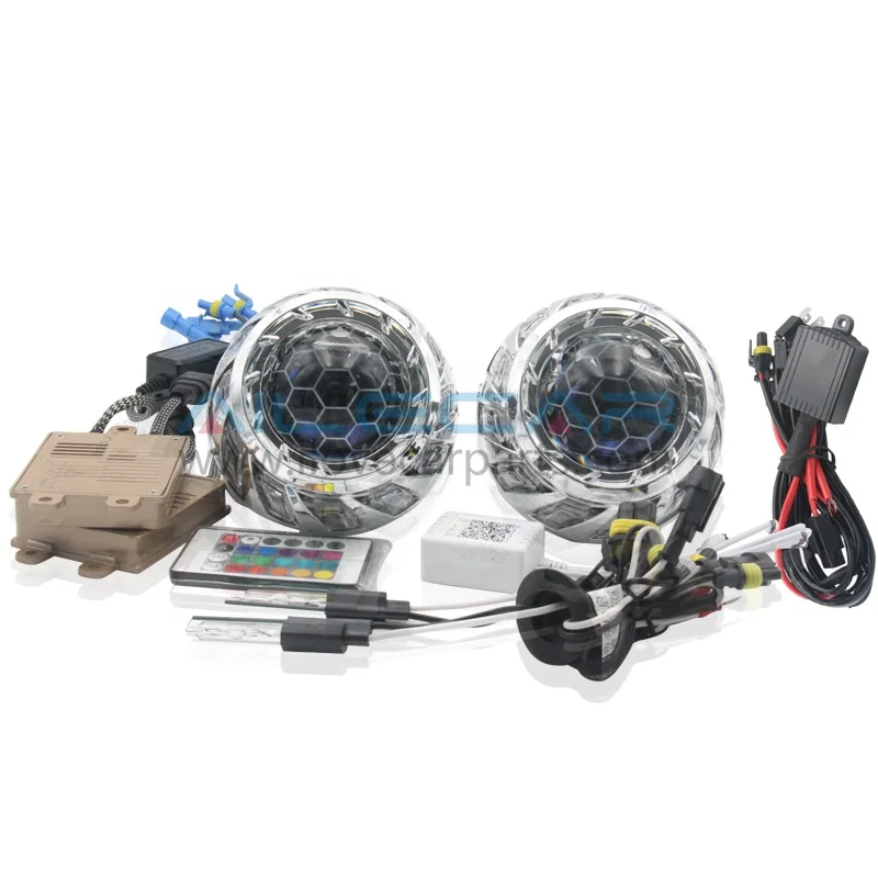 

3.0''inch Turbine Projector Shroud With RGB Guide Light Angel Eye HID Xenon Bulb HID Ballast for Retrofit Kits